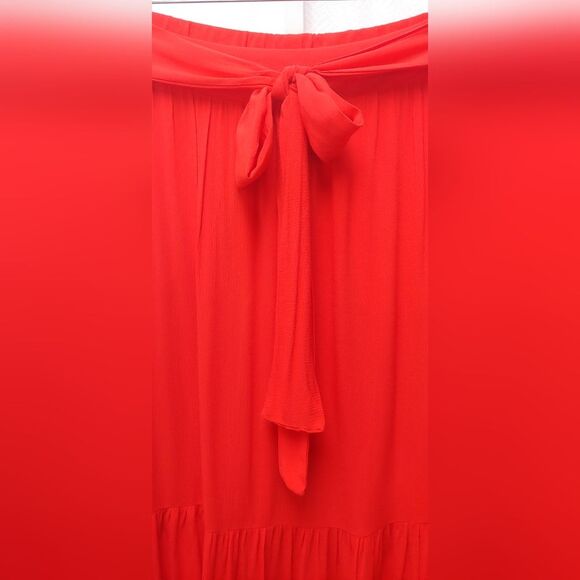 Gibson Look Tiered Belted Gauzy Midi Skirt Sz L Red NEW - Picture 6 of 11